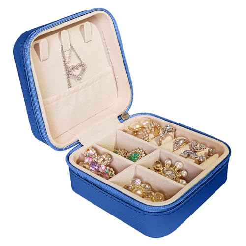 Jemjosh Small Travel Jewelry Box, Portable Mini Jewelry Leather Box Jewelry Ring Organizer Case Storage Holder Gift Boxes for Girls Women, Navy blue