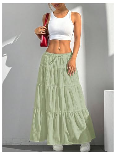 Image of Verdusa Women's Long Maxi Skirt Boho Flowy Flared Ruffle Skirts 2026 Beach Vacation Summer Going Out Outfits