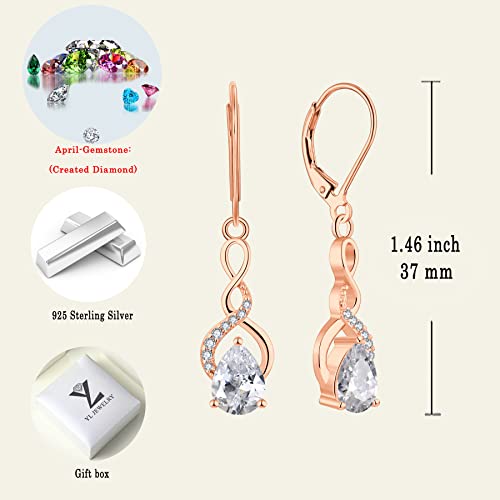 Yl Women's Dangle Drop Earrings 925 Sterling Silver Infinity Leverback Earrings Rose Gold Cubic Zirconia Jewelry Gifts #TOP5