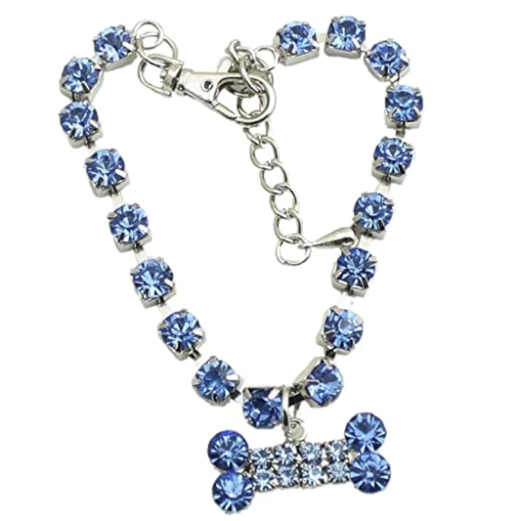 Crystal Diamante Bone Rhinestone Pendant Pet Necklace, Blue