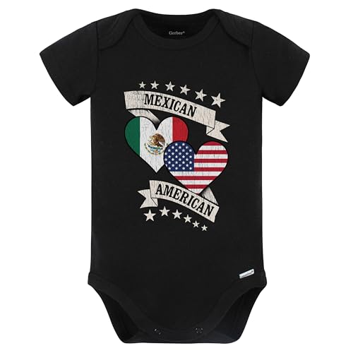 Really Awesome Shirts Mexican American Heart Flags Mexico America Baby Bodysuit (Black)