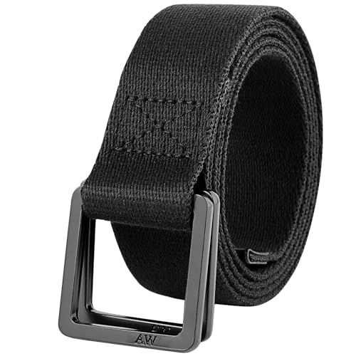 Men's Canvas Belts Double D Ring Military Black Web Cloth Belt for Men Big and Tall