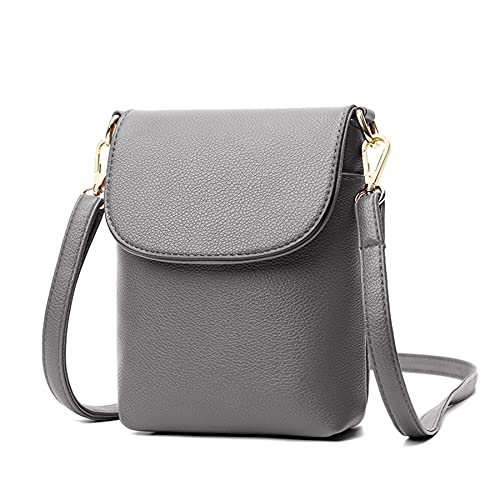 VOMONO Crossbody Handytasche, Umhngetasche fr Damen und Mdchen, Leder Handy brse Handtaschen mit langen und kurzen Trgern, grau Cover