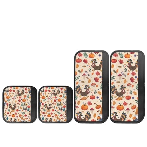 Image of Dreaweet Thanksgiving Turkey Refrigerator Door Handle Covers Set of 4 Autumn Fall Kitchen Decor Appliance Handle Covers Washable Universal Fit Fridge Microwave Oven Dishwasher