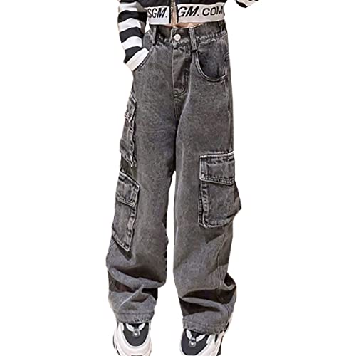 Kids Girls Ripped Distressed Washed Baggy Wide Leg Casual Jeans Size 5-14 yrs