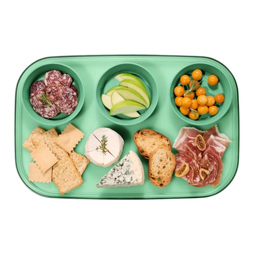 madesmart dipware 3 Bowl Serving Tray, Stackable & Removable Dip Bowls for Charcuterie, Guacomole, Snacks, Veggies, Premium Dishwasher & Microwave Safe, Multipurpose Plate & Bowl, Sage