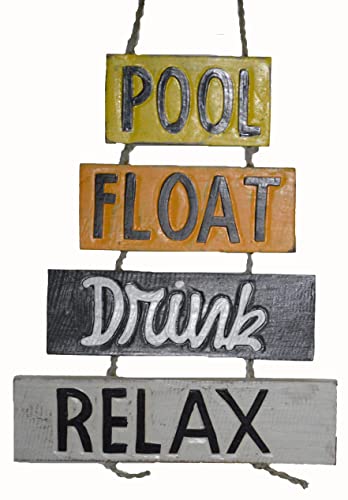 Hand Carved Wooden POOL RULES RELAX DRINK FLOAT BOAT CANOE FISH READ SMILE SWIM DIVE Wall Art Paddles Sign