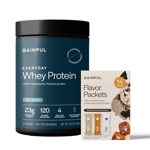 Gainful Everyday Whey Protein Powder & Sweet Treat Flavor Bundle, 23g Protein, Supports Muscle Growth, Recovery, & Daily Nutrition, No Artificial Ingredients, 14 Servings + 14 Flavor Sticks