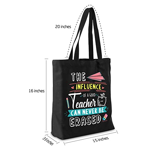 Nanooer Teacher Appreciation Gifts Best Teacher Gifts Canvas Tote Bag Black With Inner Pocket For Women Teacher Graduation Christmas Gifts Reusable Grocery Bag #TOP1