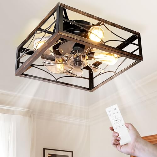 SHLUCE Farmhouse Flush Mount Caged Ceiling Fan with Lights REVIEW: A ...