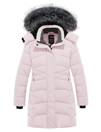Image of wantdo Girls Winter Coats Long Puffer Jackets Fleece Lined Removable Hood
