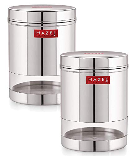 Image of HAZEL Stainless Steel Transparent Wide Mouth See Through Container, Silver, Set of 2, 950 ML