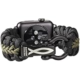 Savior Survival Gear Paracord Watch Band - Compatible with Apple Watch & iWatch Bands Series 42mm 44mm 45mm 49mm, 550 Paracord & Stainless Steel Shackle, Adjustable Straps, Men & Women (Black & Green, LG)