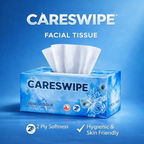 Image of Tissue Paper Box | 600 Pulls | 6 Packs x 100 Pulls | Soft & Absorbent Facial Tissue | 2 Ply Gentle Face Tissue for Home, Office & Car Use