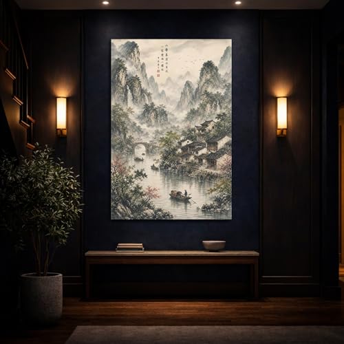 Décoration salon traditionnelle avec ce tableau vertical de montagne - 4