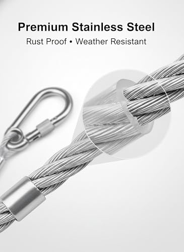 Image of Heavy Duty Stainless Steel Clothesline 5 Meter with Locking Carabiner Hooks, Rust Proof Portable Drying Wire for Balcony, Bathroom, Indoor Outdoor Laundry, Travel & Camping Space Saving Clothes Line
