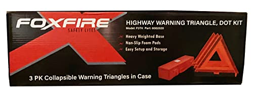 Foxfire F3Tk Roadside Safety Reflective Warning Triangle, Dot Approved With Weighted Base And Case, Collapsible, 3 Pack #TOP2