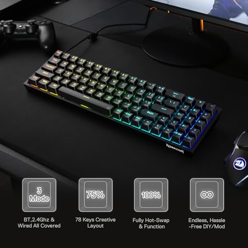 Image of Redragon BS136 Gaming Keyboard & Mouse Combo, 75% K628 Tri-Mode Wireless RGB Mechanical Keyboard and 7200 DPI Gamer Mouse Bundle