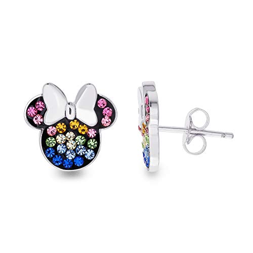 Disney Minnie Mouse Earrings - Sterling Silver Minnie Mouse Stud Earrings With Rainbow Crystals - Disney Earrings For Women #TOP4