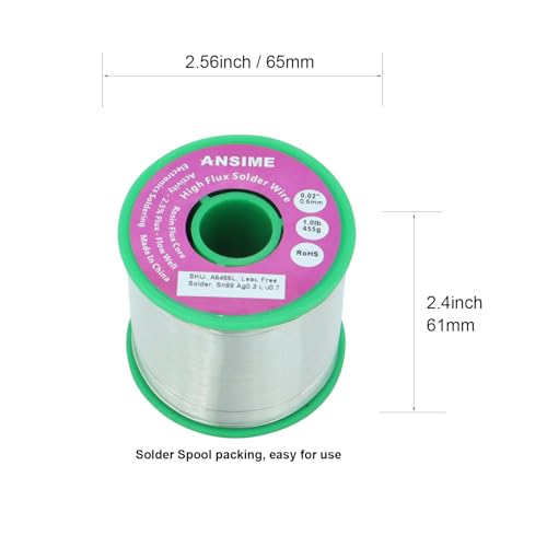 Image of Lead Free Solder Wire 0.5mm Fine Electronic Solder Wire 0.02inch, Tiny Leadfree Solder Wire 1 Pound, Thin Gauge Solder Wire, No Lead Rosin Flux Core flow Alloy Soldering Sn99 Ag0.3 Cu0.7