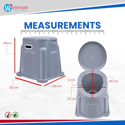 Image of Portable Indian to Western Toilet Converter | Commode Chair for Elderly & Disabled | Durable Plastic Bedside Toilet with Lid | 2 Year Warranty (Grey)