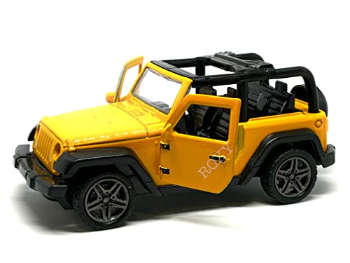 Metal Toy Car with Openable Doors, High Speed Car with Pull Back for Kids. (Size 1:32). (Jeep Wrangler Yellow)