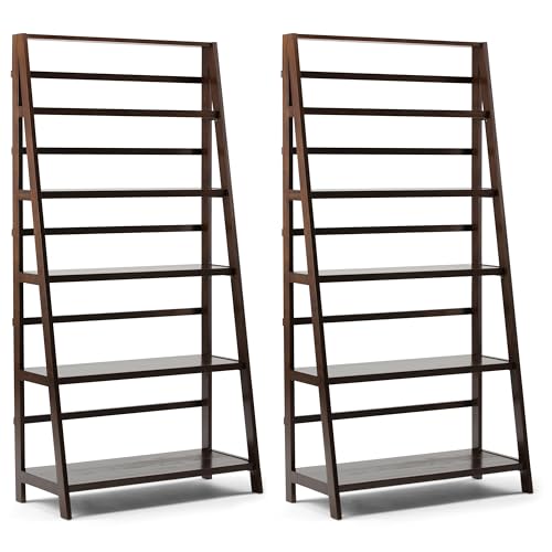 Image of SIMPLIHOME Acadian 36 inch Ladder Bookcase in Brunette Brown (Set of 2)
