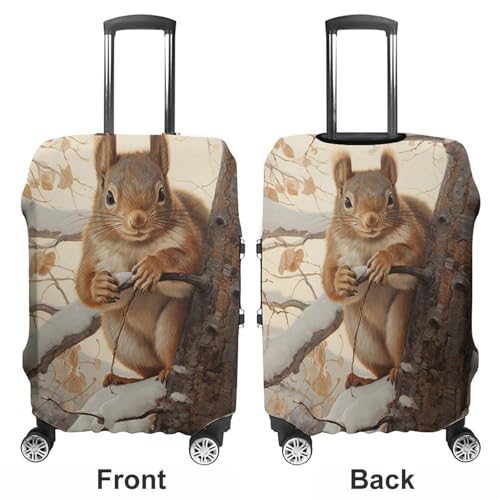 Squirrel on Tree Luggage Cover, Washable Elastic Suitcase Cover Protector Fit 18-32 Inch Luggage3
