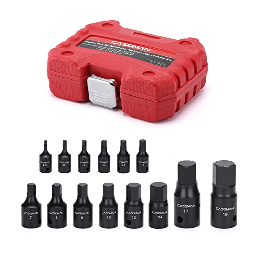 CASOMAN Impact Hex Bit Socket Set, 14-Piece Set, 1/4", 3/8" and 1/2"Drive, Metric, Cr-Mo, 2.5mm to 19mm Cover