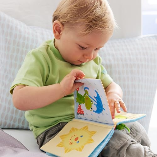 HABA Stoffbuch Zauberfrosch – Fühlbuch mit tollen Effekten & Spiegelfolie – Weiches Spielbuch für Babys & Kleinkinder ab 6 Monate – Fördert Sinne & Motorik – 1302097001