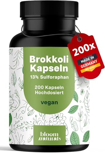 Brokkoli Kapseln - 200x Sulforaphan Hochdosiert - 1000mg pro Tagesportion - 130mg Sulforaphan - Brokkolisprossen - Vegan und produziert in Deutschland - Verpackung kann variieren