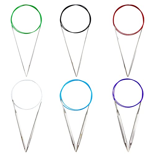 Modixun 6Pcs 100cm Circular Knitting Needles, 6 Sizes Stainless Steel Knitting Needles, Size 2.25mm 3.25mm 4mm 5mm 7mm 9mm