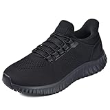 SUADEX Mens Non Slip Work Shoes,Arch Support Waterproof Food Service Shoes,Slip On Chef Kitchen Restaurant Resistant Sneakers,Black Zapatos Trabajo