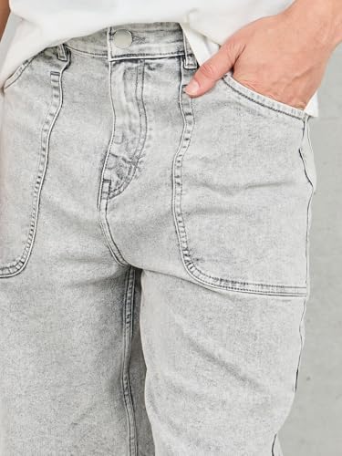 Image of Styli Men Solid Balloon Fit Jeans | Stretchable & Comfort, Mid-Rise Casual Denim Pants for Everyday Wear |Machine Washable