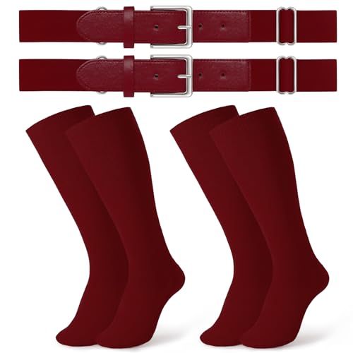 Image of JASGOOD 2 Pack Baseball Socks and Belt Combo Set Softball Socks and Belts Elastic Waist Belt for Youth and Adult Boys