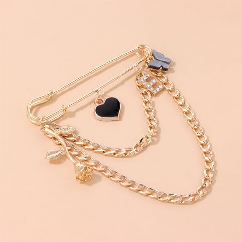Image of Vintage Gold Silver Moon /Star Tassel Chain Brooch,PunStyle Crystal Star Moon Lapel Pins Cubic Zirconia Sweater Shawl Clips Collar Brooch for Women (Gold2)
