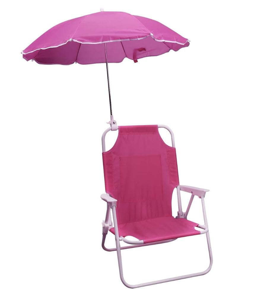 Sedia con Ombrellone Sediolina Portatile per Bambini Pieghevole Relax Mare Spiaggia Giardino Protezione Raggi Solari Rosa
