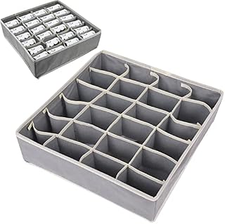 2 Pack Drawer Organisers Storage Boxes Fabric Wardrobe Boxes Foldable Clothes Drawer Cupboard Organizer 24 Cells for Socks, Underwear, Bras, Ties, Scarves, Baby Clothes (Grey)