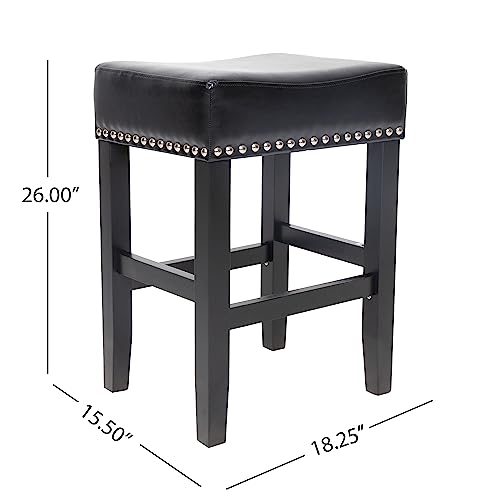 Christopher Knight Home Laramie Bonded Leather Backless Counterstools, 2-Pcs Set, Black #TOP2