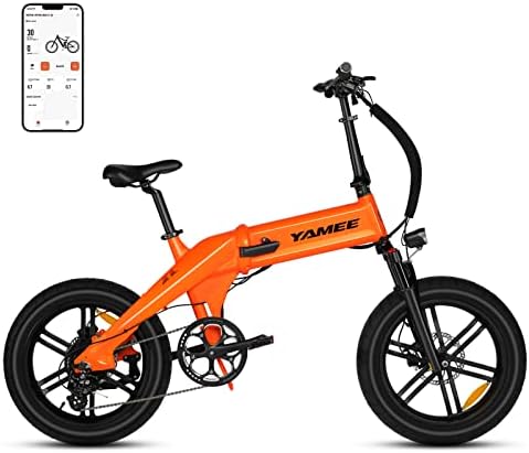 YAMEE XL 750W Folding Electric Bike,Mobile Phone App Control Ebike,Shimano 8-Speeds Ebike for Adults 48V 15AH Removable Hidden Battery City Ebike 20" 4.0 Fat Tire Commuting Ebike