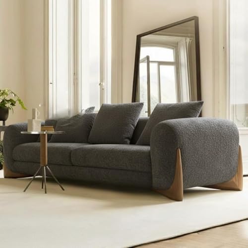 Image of Boucle Fabric Modern Design Sofa with Pillow or Strong Woden Legs Best for Living Room, Halways, Garden (3+1 Seater + Ottoman (Grey))
