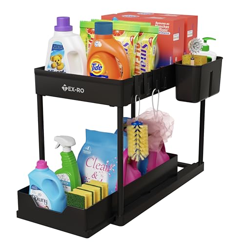 Image of TEX-RO 2 Tier Under Sink Storage Organizer for Kitchen & Bathroom /Pullout Cabinet Organizer for Kitchen Cabinets /Under Sink Organizer /Bathroom Cabinet Storage(Pack of 1, Black)