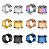Longbeauty Colorful Stainless Steel Screwed Ear Gauges Tunnels Plugs 12pcs Set