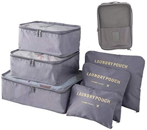Kit Organizador Mala 6 Peças + Necessaire Porta Sapato Viagem, Cinza