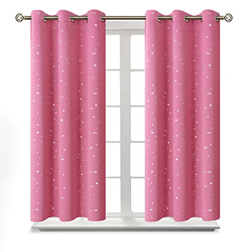 Image of BGment Short Curtains for Windows, Small Blackout Curtains 45 Inch for Bedroom, Star Room Darkening Curtains Thermal Insulated Grommet Drapes for Kids Room Nursery, 2 Panels (42 x 45 Inch, Pink)