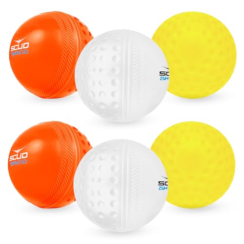 Image of SCUD Swingo Wind Ball for Cricket, Specially Designed for Swing, Dual-Surface Half-Dimple & Half-Smooth Design, PVC | 72.39mm Diameter, 105g(Pack of 6pc Balls, Muliticolor)