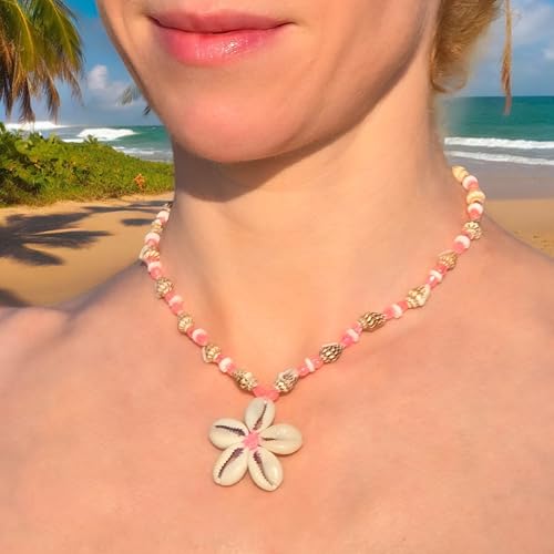 BlueRica Cowrie Shells Flower Pendant Necklace2