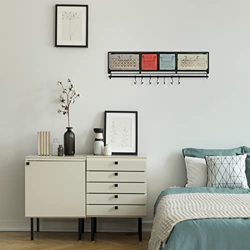 Acozyhom Metal Wall Mounted Coat Rack With Hooks And 4 Drawers, 30.3"(L) X6.7(W) X11.8(H), Home Entryway Wall Hanging Shelf, Iron Storage And Display Organizer For Coats, Hats, Keys, Cups, Colorful #TOP4