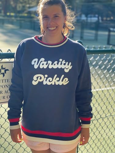 Pickleball Sweatshirt - Unisex Oversized Vintage Varsity Sweater, Navy/Red/Cream4