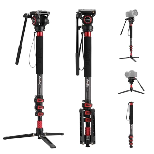 Avella CD324 Carbon Fiber Video Monopod Kit, with Fluid Head and Removable feet, 71 Inch Max Load 13.2 LB for Canon Nikon Sony Olympus Panasonic DSLR Camera